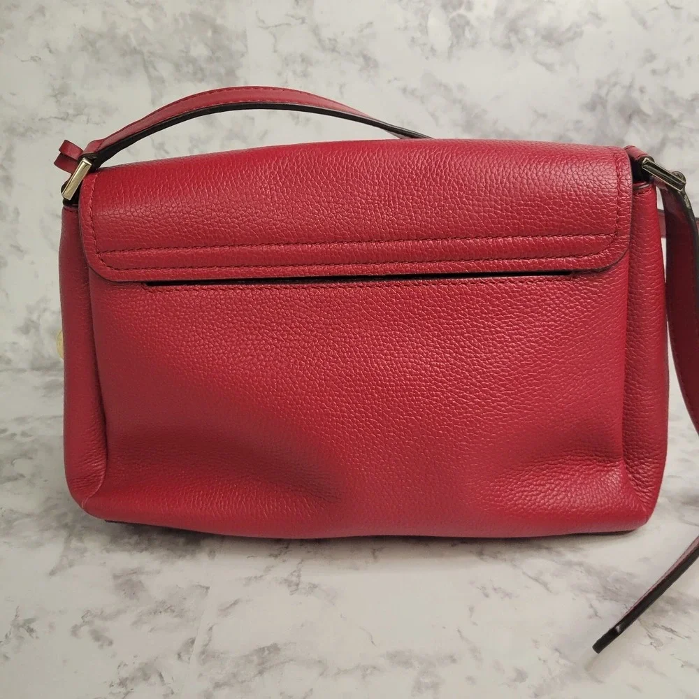 Michael Kors Red‎ Pebbled Leather Studded Flap Crossbody Bag Gold Hardware